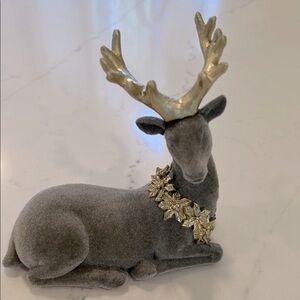 Elegant Gray Reindeer Figurine with Gold Accents